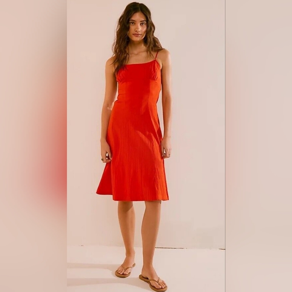 Free People Women's Slim Fit It's a Date Heated Orange Midi dress size small new